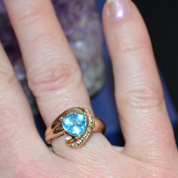 Blue Topaz Diamond Solid 10K Gold Ring - Picture 1 of 3